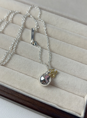 韩版金银拼色圆球吊坠项链锁骨链