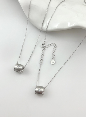 通体S925银万花筒拉丝吊坠项链女星轮小转锁骨链精致小巧通勤百搭