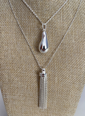 ins同款日韩银色流苏吊坠长款小众设计茄子吊坠项链简约个性百搭