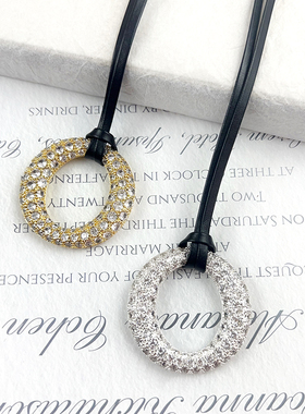 双面几何镂空闪钻圆环吊坠项链