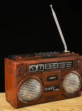 创意 复古做旧老式收音机电视机模型摆件咖啡厅奶茶店桌面装饰品