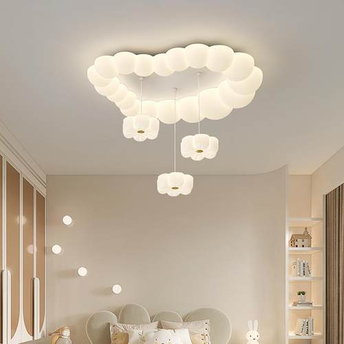 云朵奶油风吸顶灯卧室房间灯简约现代儿童房灯全光谱LED卡通灯具 - 图0