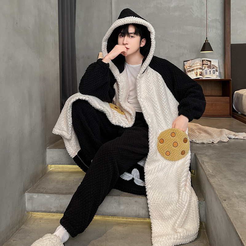 男士睡衣秋冬款双面暖绒加厚加绒长款睡袍大码保暖家居服男款冬季,淘宝优惠券,粉丝福利购,淘宝优惠卷