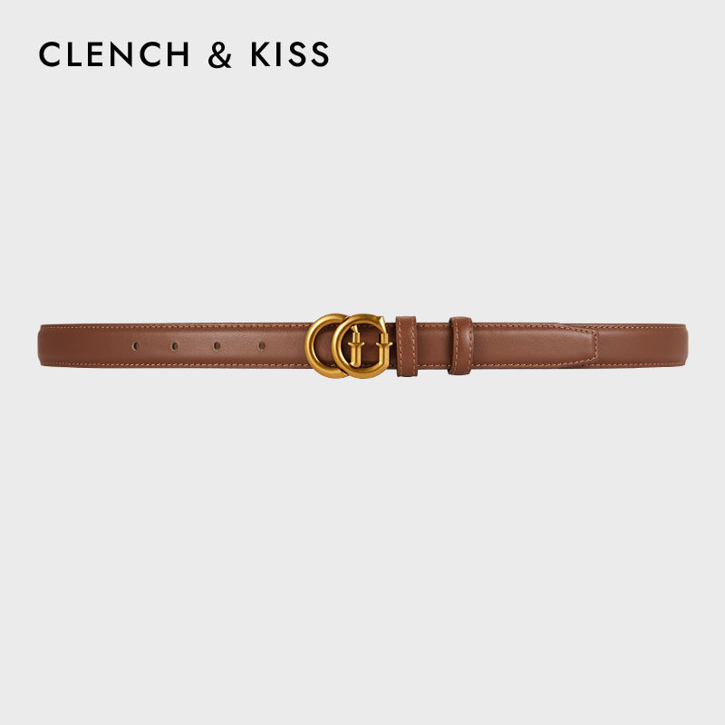 官网Clench Kiss真牛皮女士皮带女设计感新款细腰带女配牛仔百搭