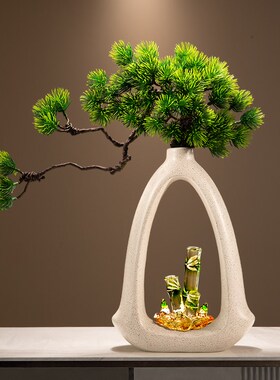 现货速发节节高升竹子花瓶摆件中式客厅茶室博古架办公室迎客松装
