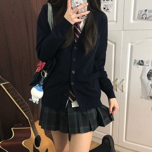 花千猪原创灰色JK毛衣开衫外套女秋款日系学院风jk制服上衣