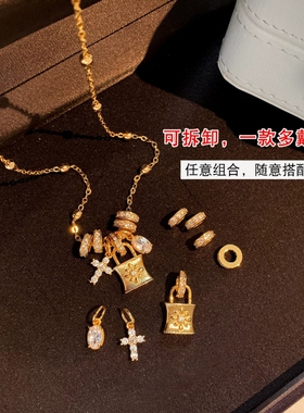 金色十字架鸢尾花吊坠项链女配饰独特漂亮高级感轻奢小众锁骨颈链