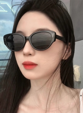 新款白色猫眼茶色墨镜女高级感复古辣妹防紫外线偏光太阳眼镜潮