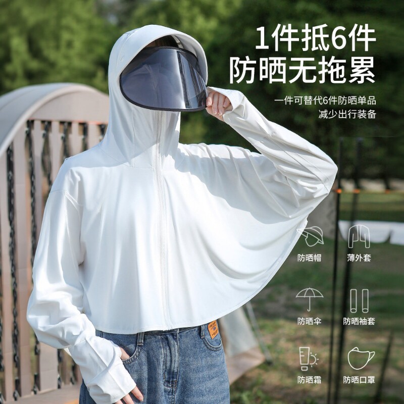 Women's shawl mask hoodie sun protection clothing electric car spring and summer anti-UV ice silk cool breathable blouse light and thin