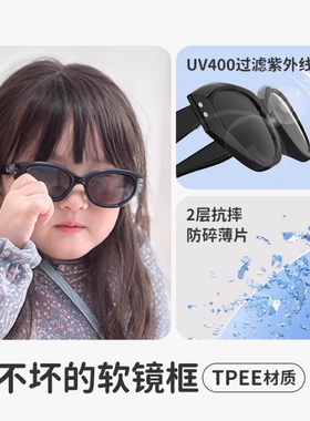 UV400偏光儿童太阳镜运动墨镜女童防紫外线猫眼防晒2026复古圆脸