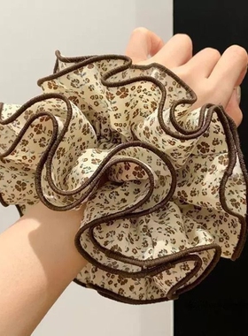 慵懒风扎头发大号复古咖色碎花大肠发圈女发饰百搭头绳波点双层
