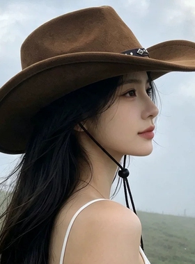 美式西部牛仔帽女川西旅游穿搭草原帽子新疆西北拍照出片骑士帽男