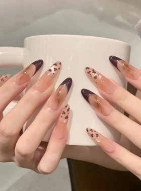 T&Z美妆黑糖法式棕色豹纹猫眼手工穿戴甲长款显白高级感指甲精致