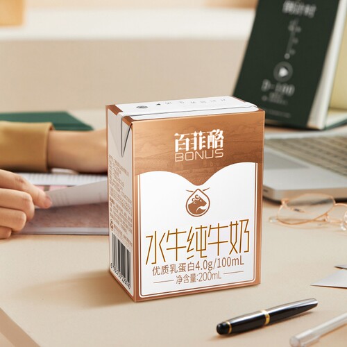 百菲酪水牛纯牛奶200ml*12盒整箱4.0g优质乳蛋白高钙营养早餐牛奶 - 图1