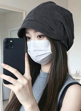韩系黑色短檐堆堆帽女款时尚显