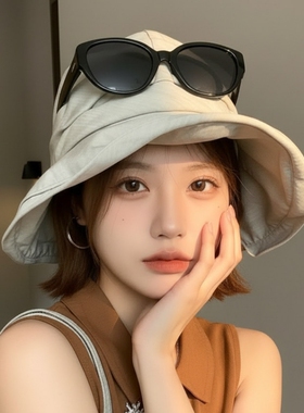 渔夫帽女款夏季薄款防晒帽子防紫外线速干透气太阳帽大帽檐可折叠