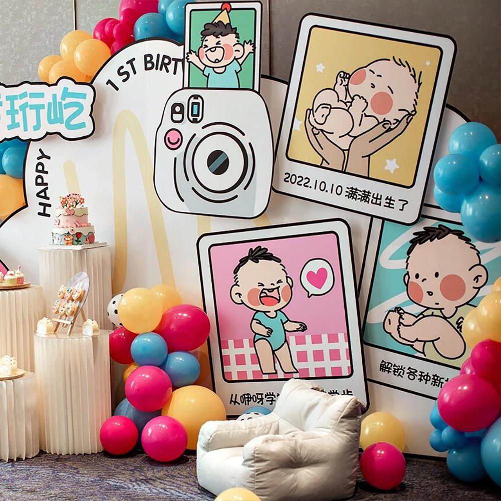 卡通宝宝周岁百天满月宴生日布置装饰酒店舞台包厢气球背景墙kt板,淘宝优惠券,粉丝福利购,淘宝优惠卷