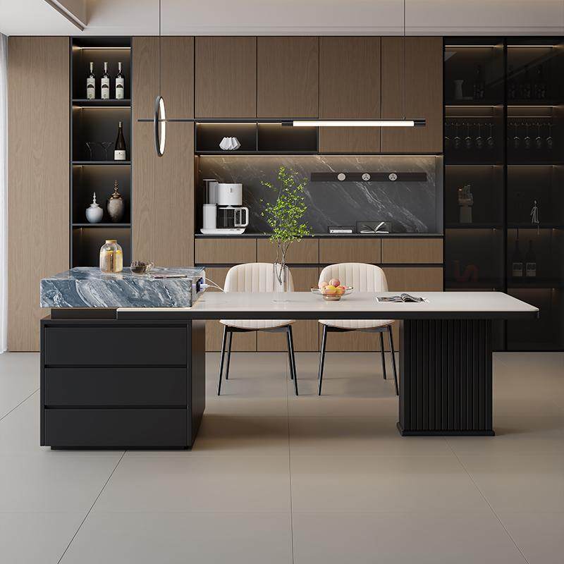 意式岩板岛台餐桌一体家用轻奢多功能高端岩板岛伸缩小户型大户型,淘宝优惠券,粉丝福利购,淘宝优惠卷