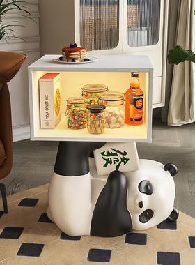 可爱熊猫床头柜落地灯一体男孩女孩儿童房卧室卡通床边落地置物柜