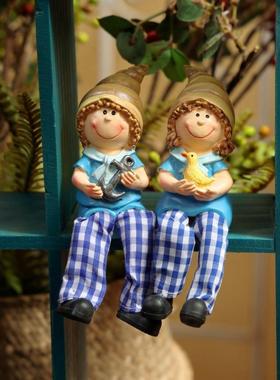 创意家居吊脚娃娃超萌情侣小摆件田园树脂家居客厅酒柜装饰品摆件