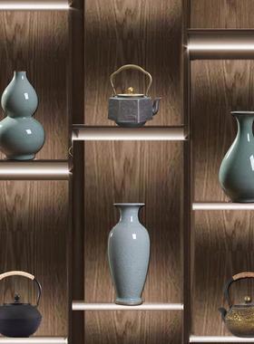 新中式茶室酒店民宿博古架高档复古茶柜玄关茶道摆件茶壶陶瓷花瓶