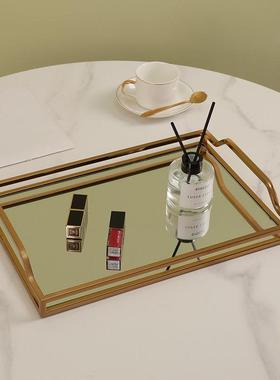 现代简约镜面金属茶几托盘金边收纳盘摆件首饰盘客厅玄关酒店装饰