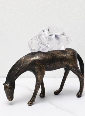 新中式创意古铜色动物马驮货树脂摆件样板间玄关电视柜抽象艺术品