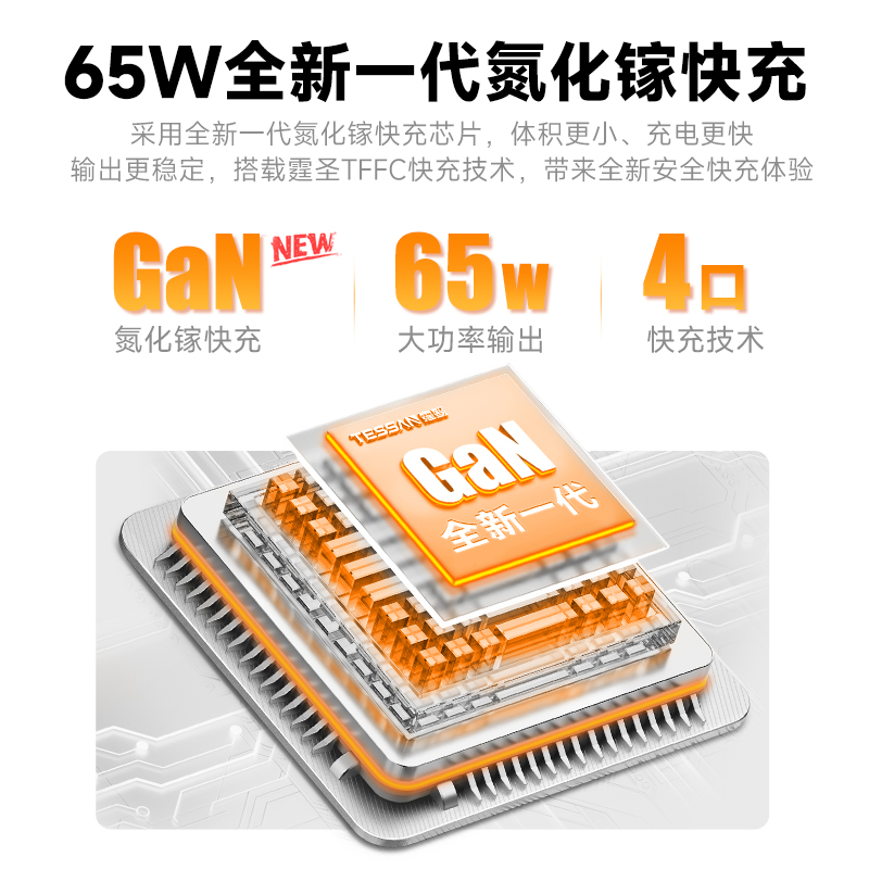 TESSAN霆圣USB快充插座插排mini塔30w氮化镓65w长线多功能接线板 - 图2