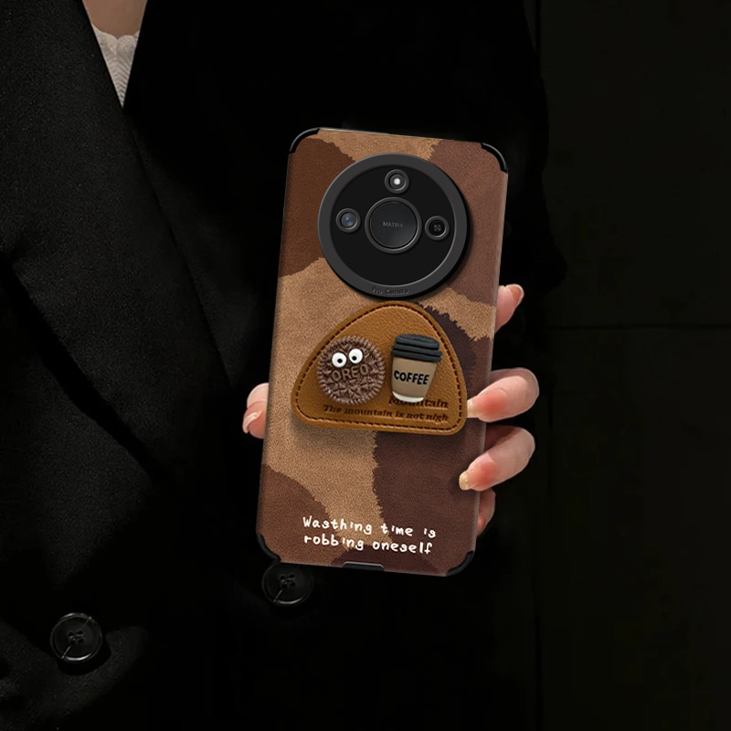 咖啡煤球适用荣耀X60手机壳X60Pro高级感女款X60i网红爆款X50GT超好看保护套honor全包贴皮磨砂防摔X30保护套 - 图3