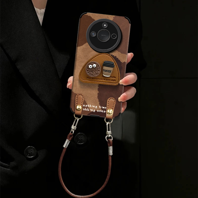 咖啡煤球适用荣耀X60手机壳X60Pro高级感女款X60i网红爆款X50GT超好看保护套honor全包贴皮磨砂防摔X30保护套 - 图0