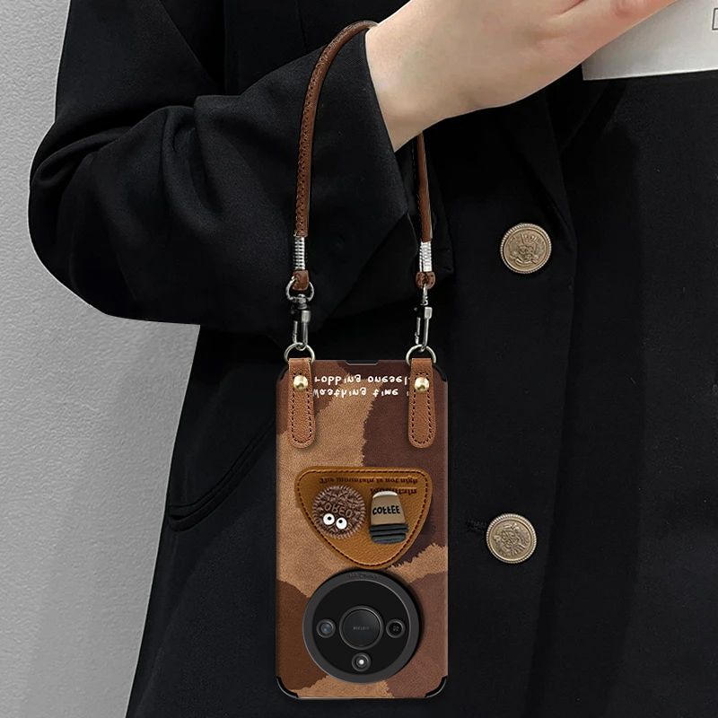 咖啡煤球适用荣耀X60手机壳X60Pro高级感女款X60i网红爆款X50GT超好看保护套honor全包贴皮磨砂防摔X30保护套 - 图1