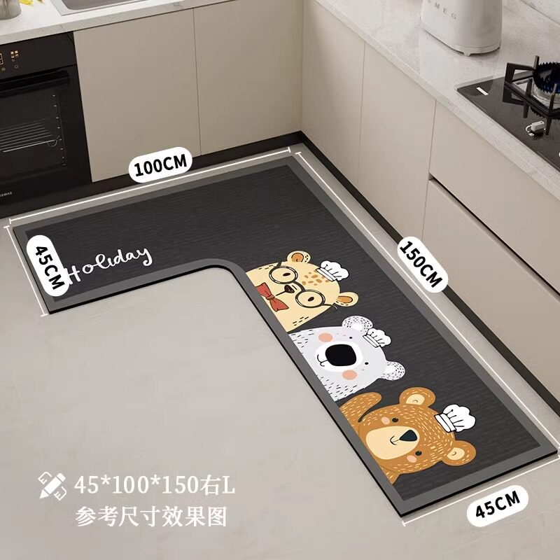 Diatom mud kitchen floor mat, non-slip, anti-oil, wipeable and washable, L-shaped special floor mat, 7-shaped water-absorbent carpet, can be cut