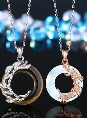 天使恶魔情侣项链时尚黑曜石猫眼石吊坠男女一对平安扣古风项链