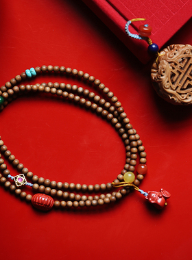 颜兮印度老山檀香项链锁骨链吊坠挂件檀木红木手錬手串礼物1797