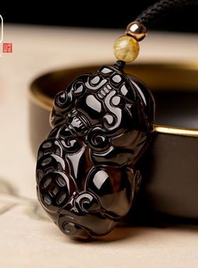 冰种黑曜石貔貅吊坠男士招财霸王貔恘项链皮丘女小巧一对公母皮秋