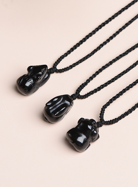 天然黑曜石黑水晶十二生肖立体吊坠鼠牛虎兔龙蛇马羊猴鸡狗猪项链