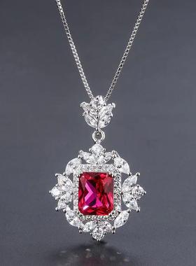 仿真吊坠复古项链女套装祖母绿彩耳钉奢华戒指宝欧美红钻宝石首饰