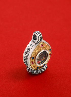 S925纯银精品嵌宝石宝瓶嘎乌盒藏式可打开装物件挂坠名族风饰品