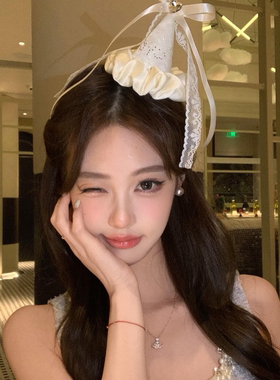 超仙蝴蝶结皇冠钻石蕾丝帽生日派对装饰女拍照道具氛围感头饰发饰