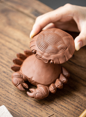 极速创意螃蟹一体过滤紫砂可养茶宠摆件滤茶N器茶道配件擦茶桌茶