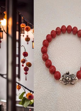 朱砂黑曜石情侣貔貅手串手链轻奢小众设计高级感时尚个性气质独特