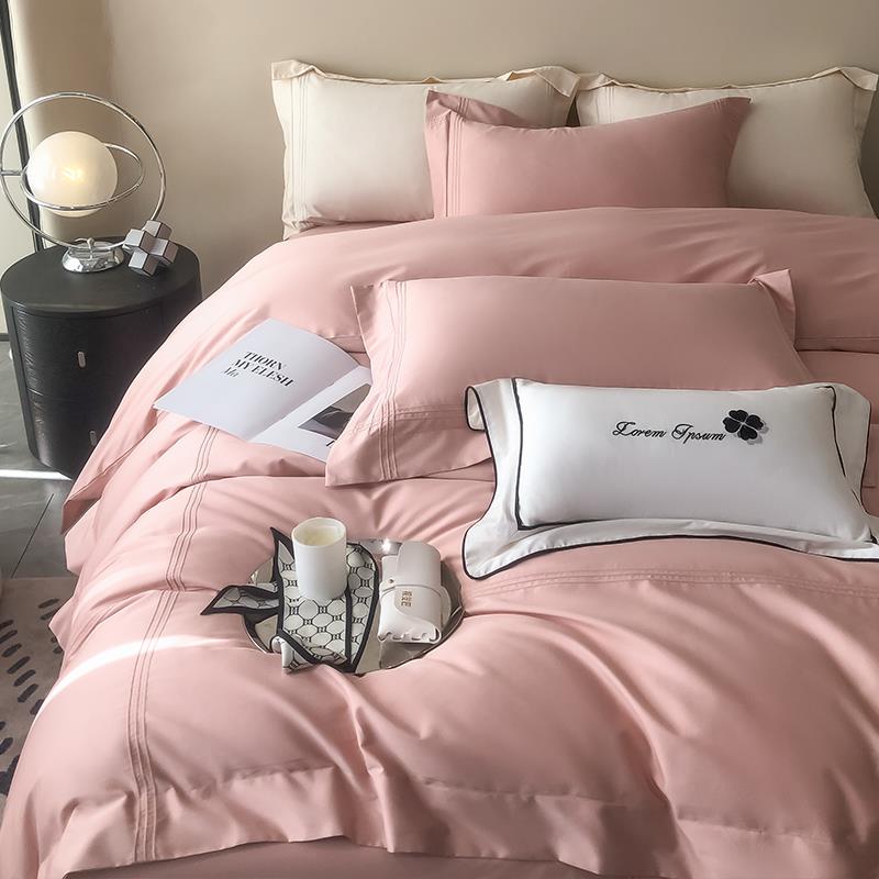 新款长绒棉四件套100纯色感床单床笠被套罩床上用品4 - 图1