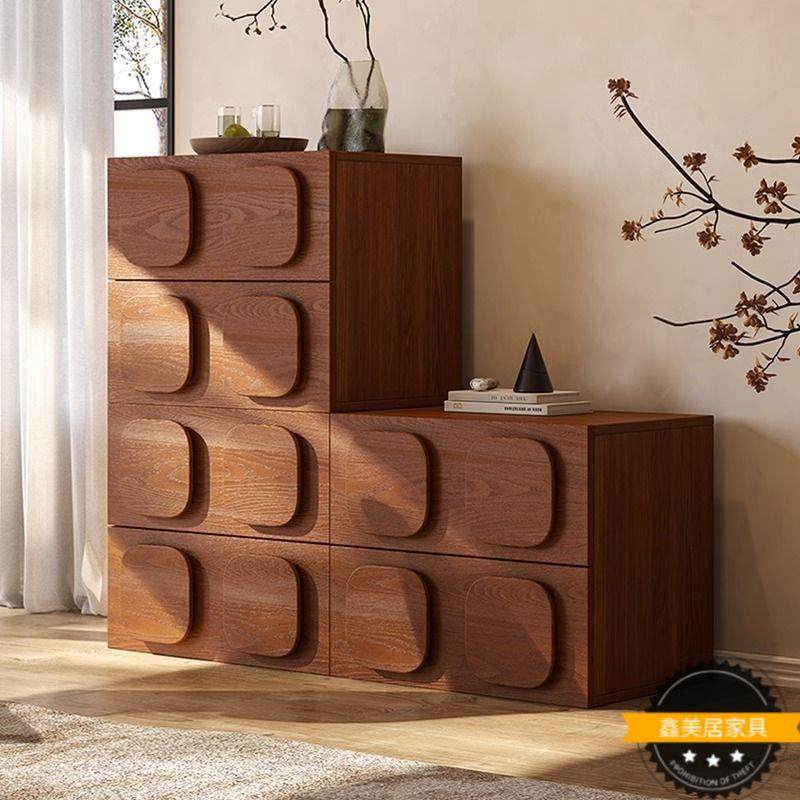 法式中古实木斗柜组合客厅沙发边柜收纳储物柜复古卧室黑色卡门柜,淘宝优惠券,粉丝福利购,淘宝优惠卷