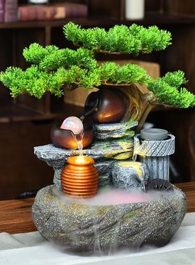 招财盆景假山流水喷泉摆件办公室客厅桌面风水轮装饰公司开业礼物