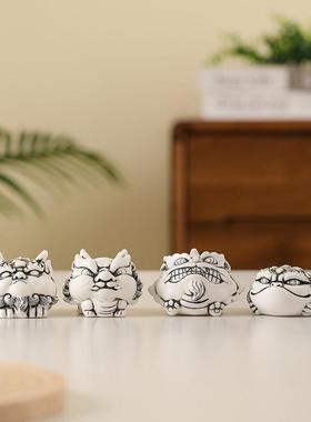 国潮文创水墨风招财貔貅摆件创意陶瓷白瓷工艺品办公室桌面装饰品