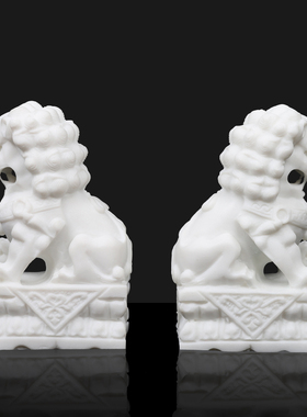 速发狮石子 墓地 一对 下葬用品摆件汉白玉石工石雕墓地手狮子一