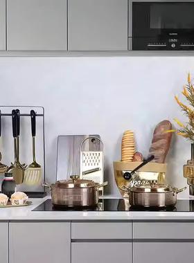 一匚 现代轻奢不锈钢锅具摆件 厨房吧台餐桌样板间橱柜桌面软装