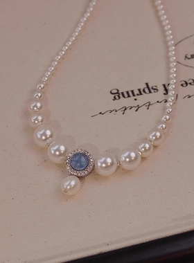海洋之泪珍珠项链百搭水钻锁骨链