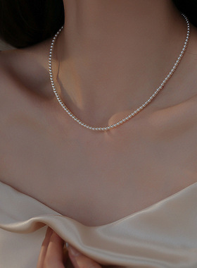 施家珍珠爱心项链女小米珠锁骨链