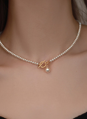 OT扣施家珍珠项链气质轻奢锁骨链